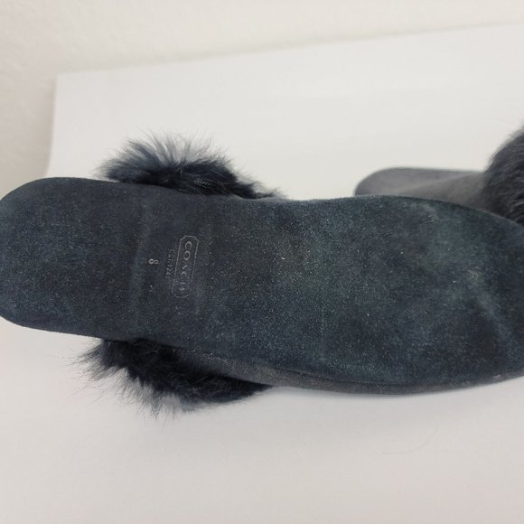Coach Melody Black Fur Trimmed Red Inside Coach C Logo Slippers Size 8 - Picture 5 of 6